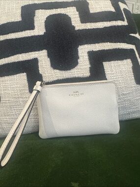 COACH Cream Leather Wristlet with Gold Logo